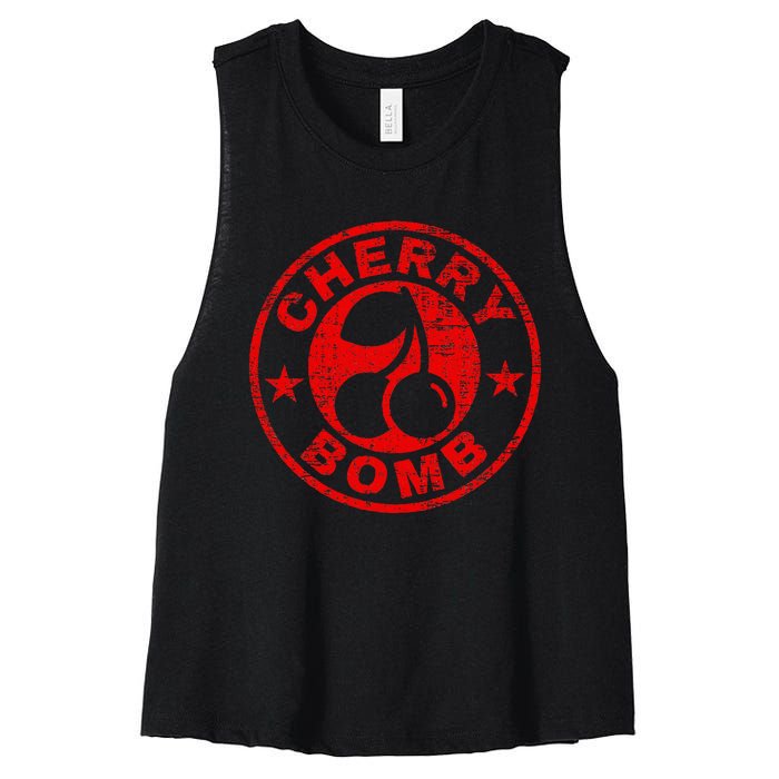 Cherry Bomb Retro Cherries Design Distressed Women's Racerback Cropped Tank