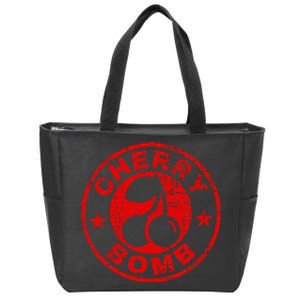 Cherry Bomb Retro Cherries Design Distressed Zip Tote Bag