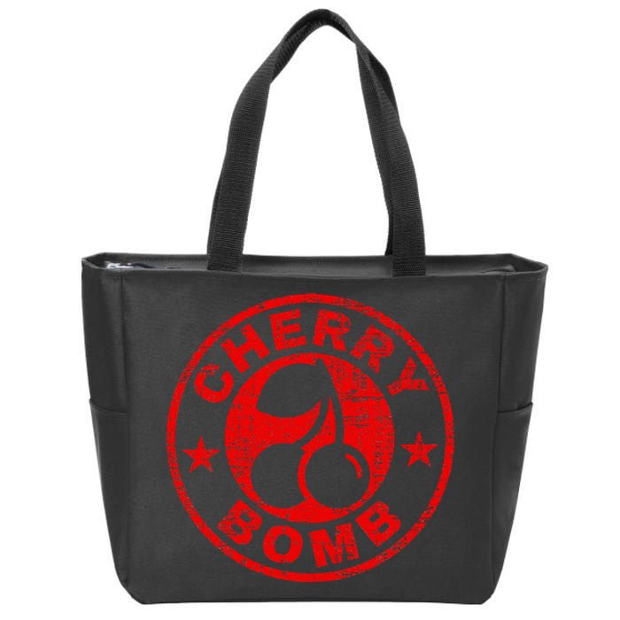 Cherry Bomb Retro Cherries Design Distressed Zip Tote Bag