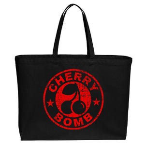 Cherry Bomb Retro Cherries Design Distressed Cotton Canvas Jumbo Tote