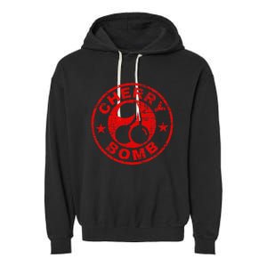 Cherry Bomb Retro Cherries Design Distressed Garment-Dyed Fleece Hoodie