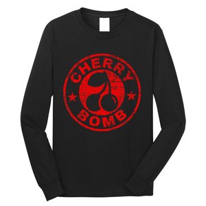 Cherry Bomb Retro Cherries Design Distressed Long Sleeve Shirt