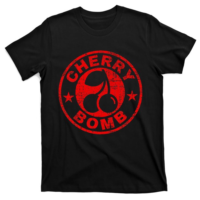 Cherry Bomb Retro Cherries Design Distressed T-Shirt