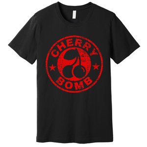 Cherry Bomb Retro Cherries Design Distressed Premium T-Shirt