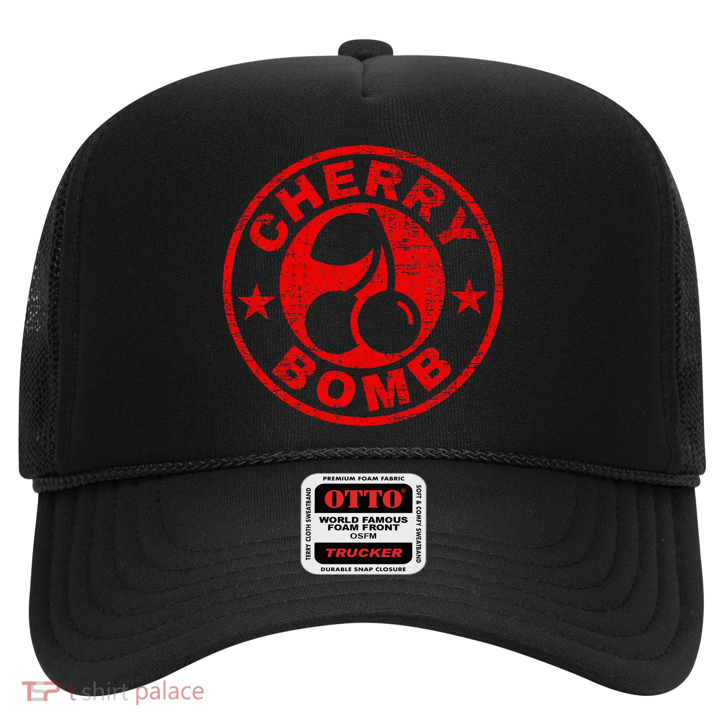 Cherry Bomb Retro Cherries Design Distressed Trucker Hat