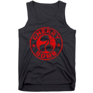 Cherry Bomb Retro Cherries Design Distressed Tank Top