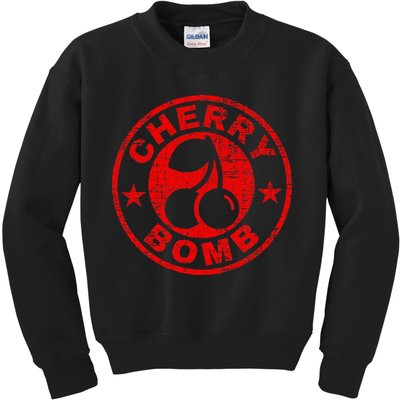 Cherry Bomb Retro Cherries Design Distressed Kids Sweatshirt