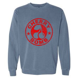 Cherry Bomb Retro Cherries Design Distressed Garment-Dyed Sweatshirt