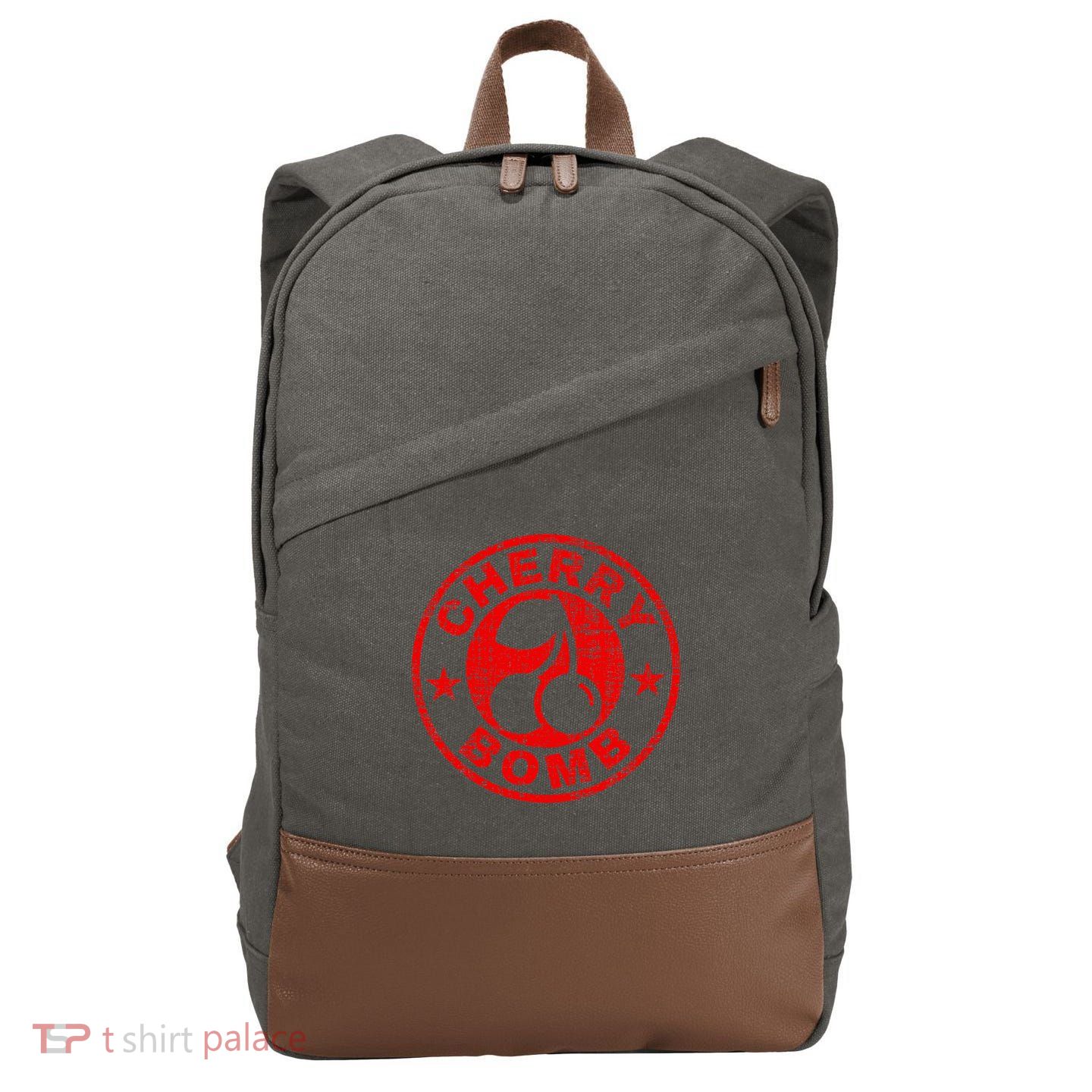 Cherry Bomb Retro Cherries Design Distressed Cotton Canvas Backpack
