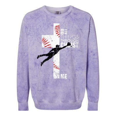 Christian Baseball Religious Cross Graphic Colorblast Crewneck Sweatshirt