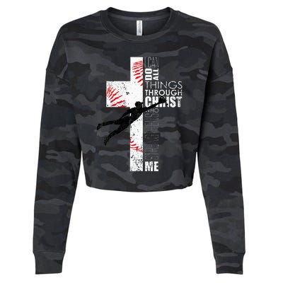 Christian Baseball Religious Cross Graphic Cropped Pullover Crew