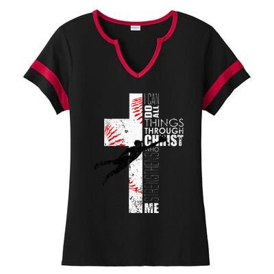 Christian Baseball Religious Cross Graphic Ladies Halftime Notch Neck Tee