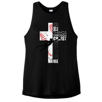 Christian Baseball Religious Cross Graphic Ladies PosiCharge Tri-Blend Wicking Tank