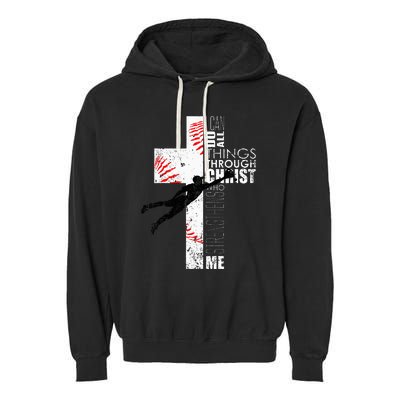 Christian Baseball Religious Cross Graphic Garment-Dyed Fleece Hoodie