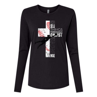 Christian Baseball Religious Cross Graphic Womens Cotton Relaxed Long Sleeve T-Shirt