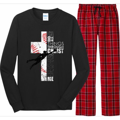 Christian Baseball Religious Cross Graphic Long Sleeve Pajama Set