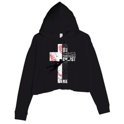 Christian Baseball Religious Cross Graphic Crop Fleece Hoodie