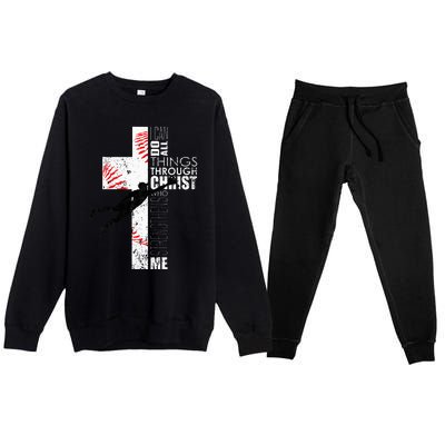 Christian Baseball Religious Cross Graphic Premium Crewneck Sweatsuit Set