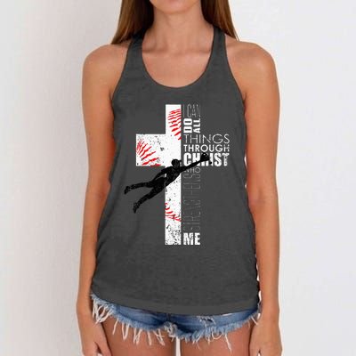 Christian Baseball Religious Cross Graphic Women's Knotted Racerback Tank