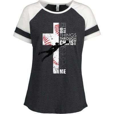 Christian Baseball Religious Cross Graphic Enza Ladies Jersey Colorblock Tee