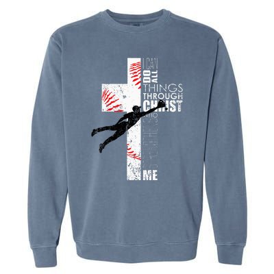 Christian Baseball Religious Cross Graphic Garment-Dyed Sweatshirt