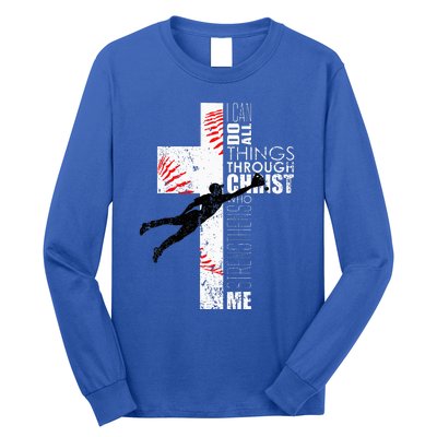 Christian Baseball Religious Cross Graphic Long Sleeve Shirt