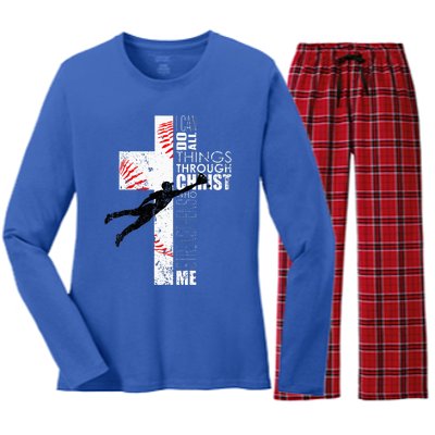 Christian Baseball Religious Cross Graphic Women's Long Sleeve Flannel Pajama Set 