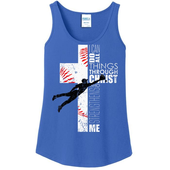 Christian Baseball Religious Cross Graphic Ladies Essential Tank