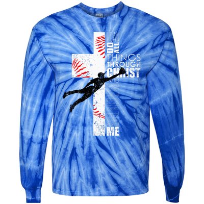 Christian Baseball Religious Cross Graphic Tie-Dye Long Sleeve Shirt