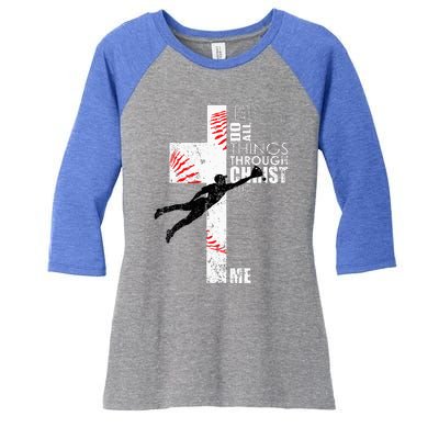 Christian Baseball Religious Cross Graphic Women's Tri-Blend 3/4-Sleeve Raglan Shirt