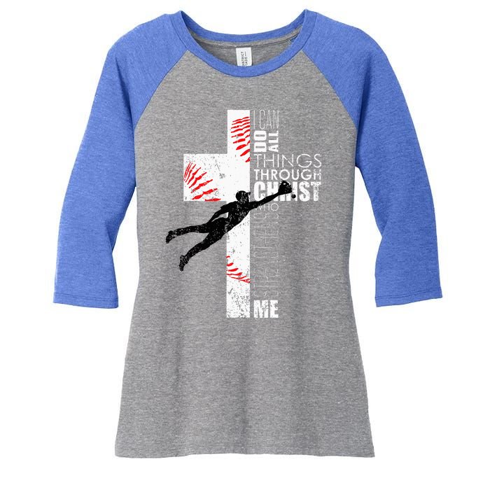 Christian Baseball Religious Cross Graphic Women's Tri-Blend 3/4-Sleeve Raglan Shirt