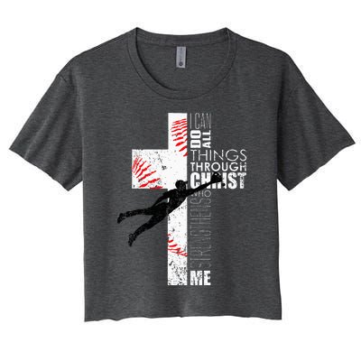 Christian Baseball Religious Cross Graphic Women's Crop Top Tee