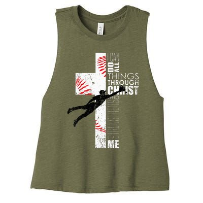 Christian Baseball Religious Cross Graphic Women's Racerback Cropped Tank