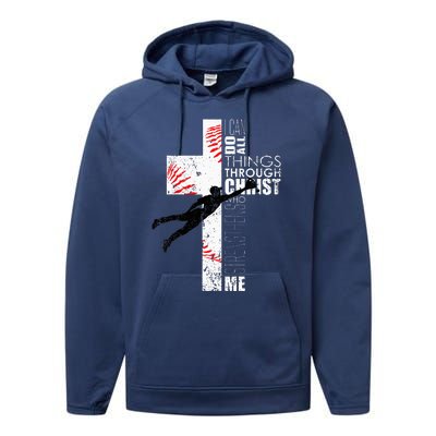 Christian Baseball Religious Cross Graphic Performance Fleece Hoodie