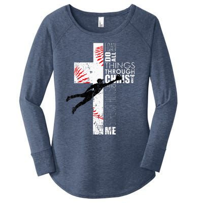 Christian Baseball Religious Cross Graphic Women's Perfect Tri Tunic Long Sleeve Shirt