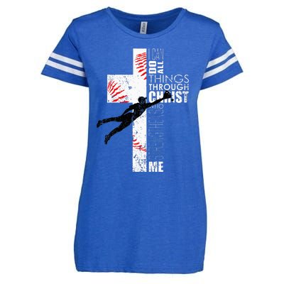 Christian Baseball Religious Cross Graphic Enza Ladies Jersey Football T-Shirt