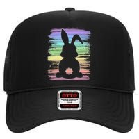 Cute Bunny Rabbit Pastel Happy Easter Day High Crown Mesh Back Trucker Hat