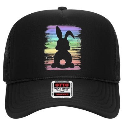 Cute Bunny Rabbit Pastel Happy Easter Day High Crown Mesh Back Trucker Hat