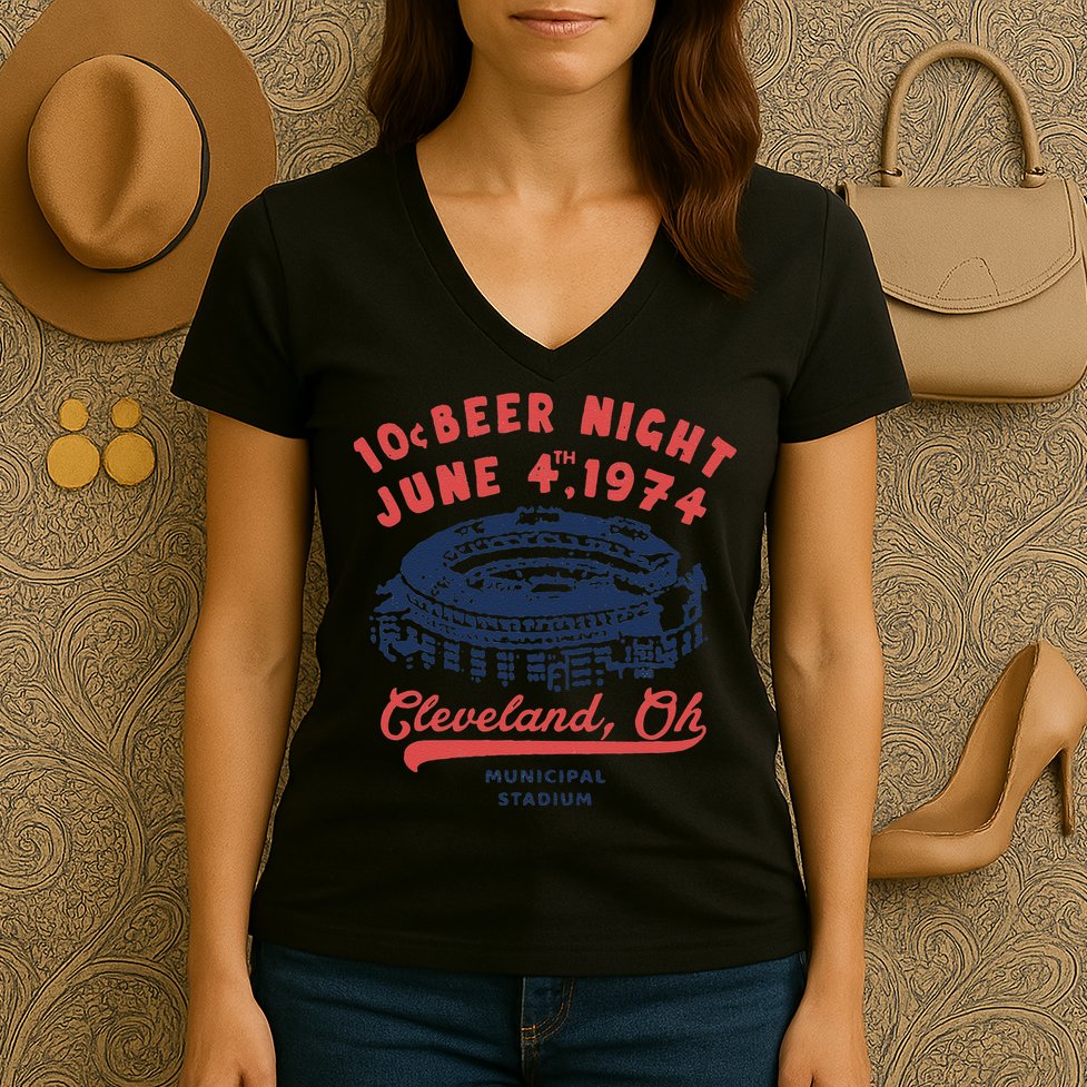 Cleveland Baseball Retro 10 Cent Beer Night Women's V-Neck T-Shirt