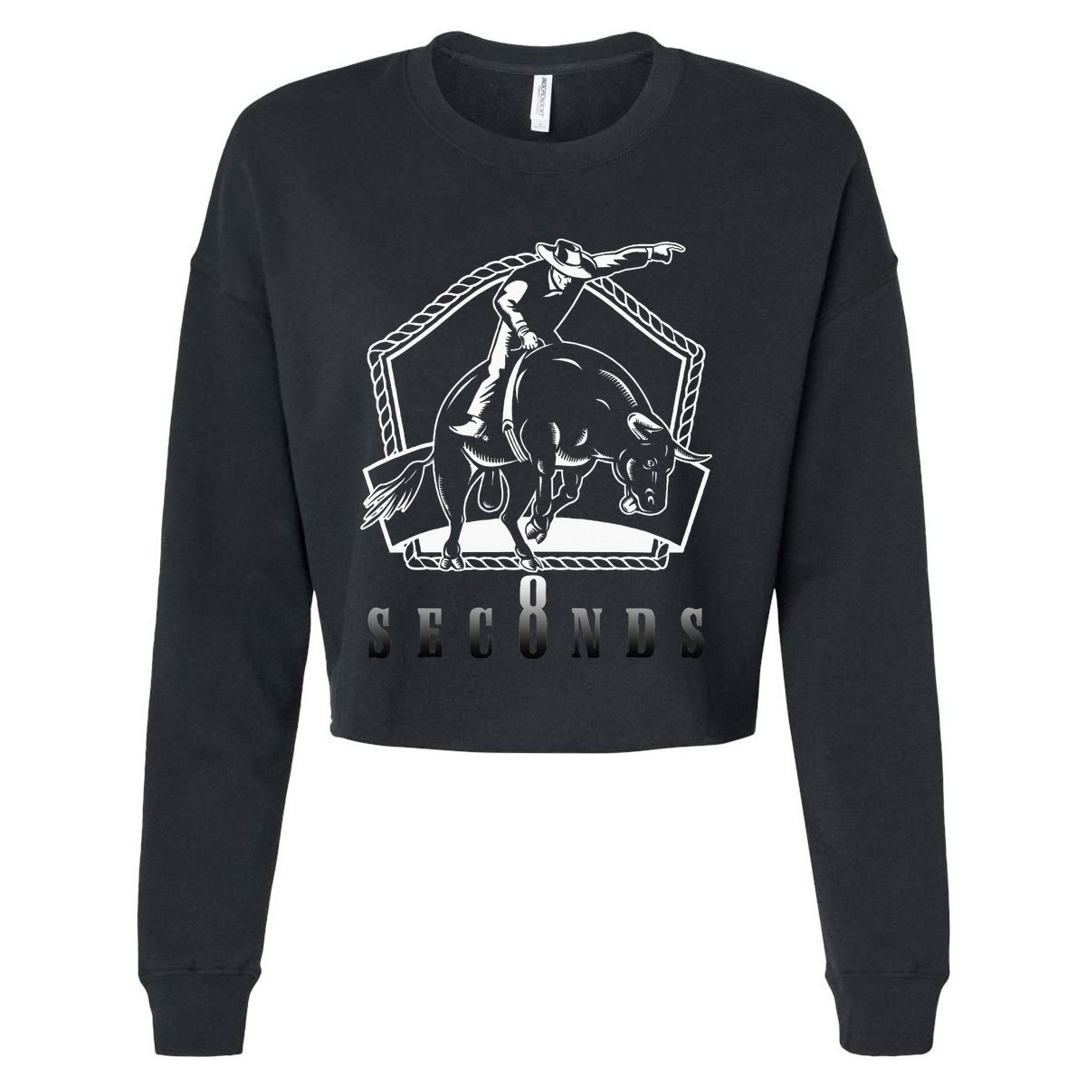 Cowboy Bull Riding Ask Me In Eight Seconds Cropped Pullover Crew