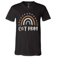 Cute Boho Rainbow Cat Mom V-Neck T-Shirt