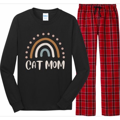 Cute Boho Rainbow Cat Mom Long Sleeve Pajama Set