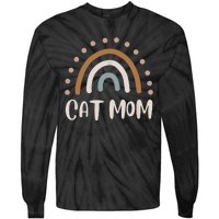 Cute Boho Rainbow Cat Mom Tie-Dye Long Sleeve Shirt