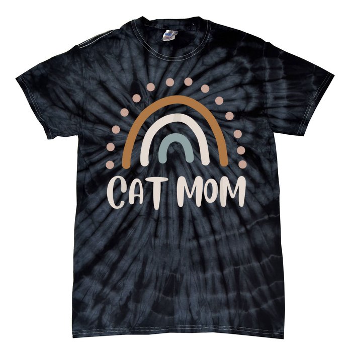 Cute Boho Rainbow Cat Mom Tie-Dye T-Shirt