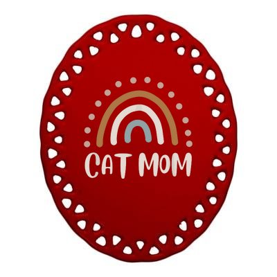 Cute Boho Rainbow Cat Mom Ceramic Oval Ornament