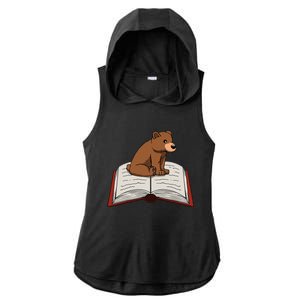 Cute Bear Reading Books Literature Nature Ladies PosiCharge Tri-Blend Wicking Draft Hoodie Tank