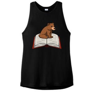 Cute Bear Reading Books Literature Nature Ladies PosiCharge Tri-Blend Wicking Tank