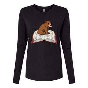 Cute Bear Reading Books Literature Nature Womens Cotton Relaxed Long Sleeve T-Shirt