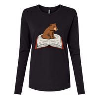 Cute Bear Reading Books Literature Nature Womens Cotton Relaxed Long Sleeve T-Shirt