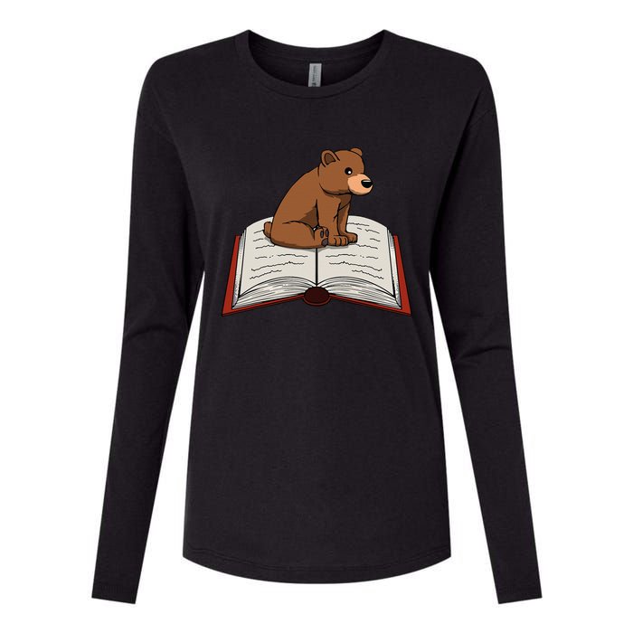 Cute Bear Reading Books Literature Nature Womens Cotton Relaxed Long Sleeve T-Shirt